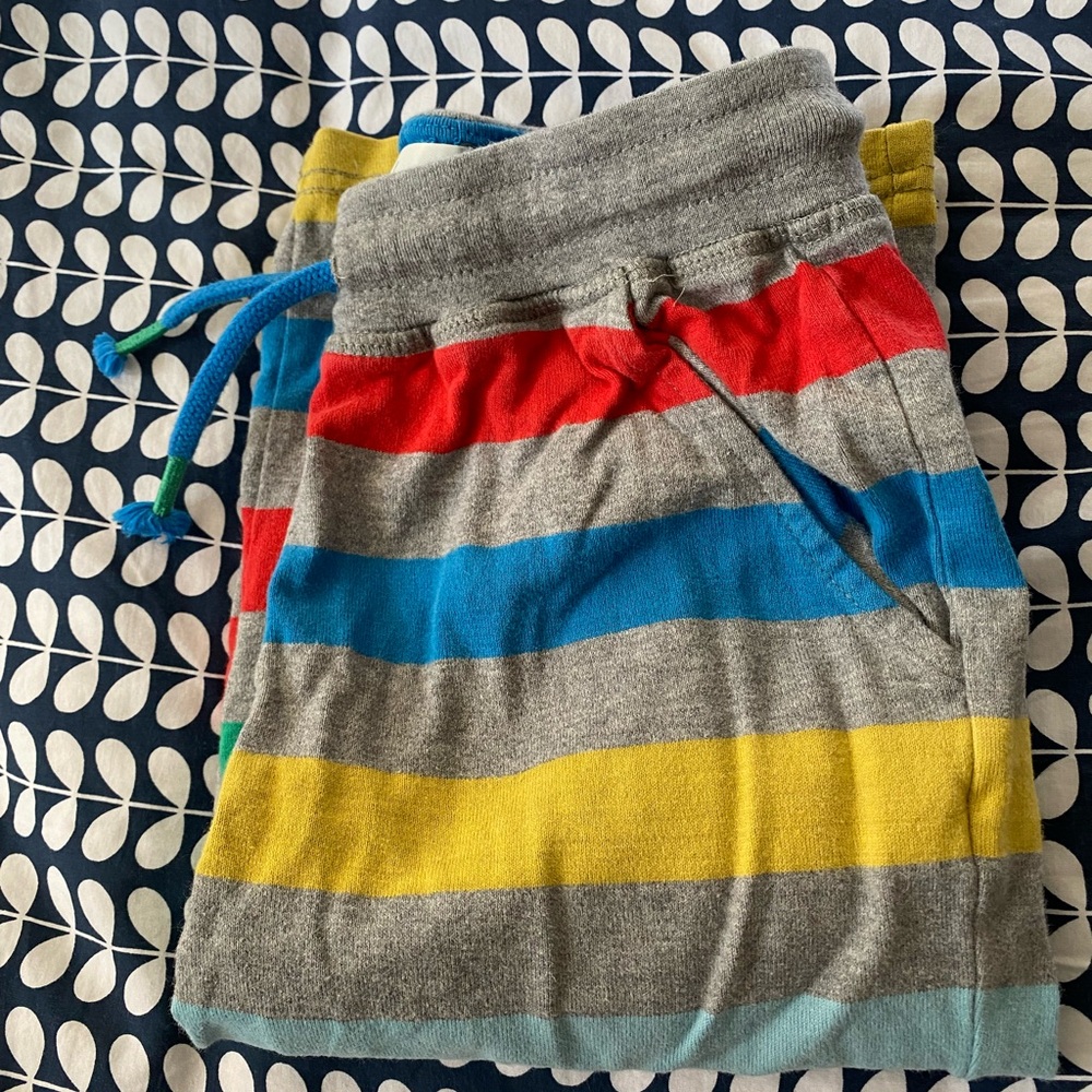 Mini Boden Kids Striped Jersey Board Shorts - Red, Blue, Yellow, Gray